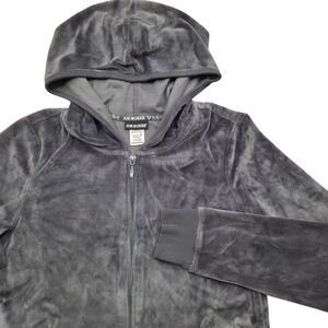 VTG Joe Boxer Velour Full Zip Hoodie Jacket Sequin Pockets Gray‎ Women Medium